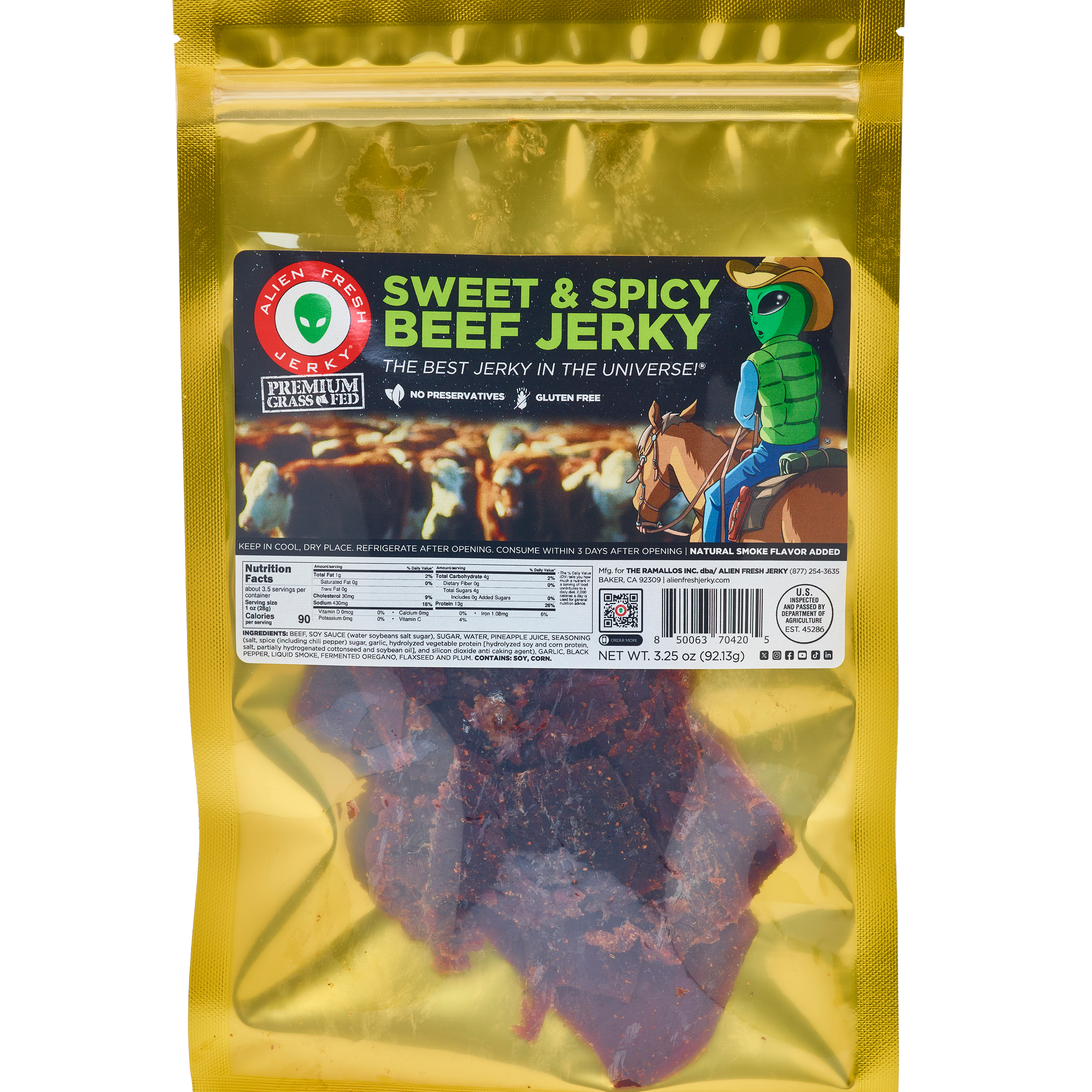 Alien Fresh Jerky Grass-Fed Sweet & Spicy Beef Jerky