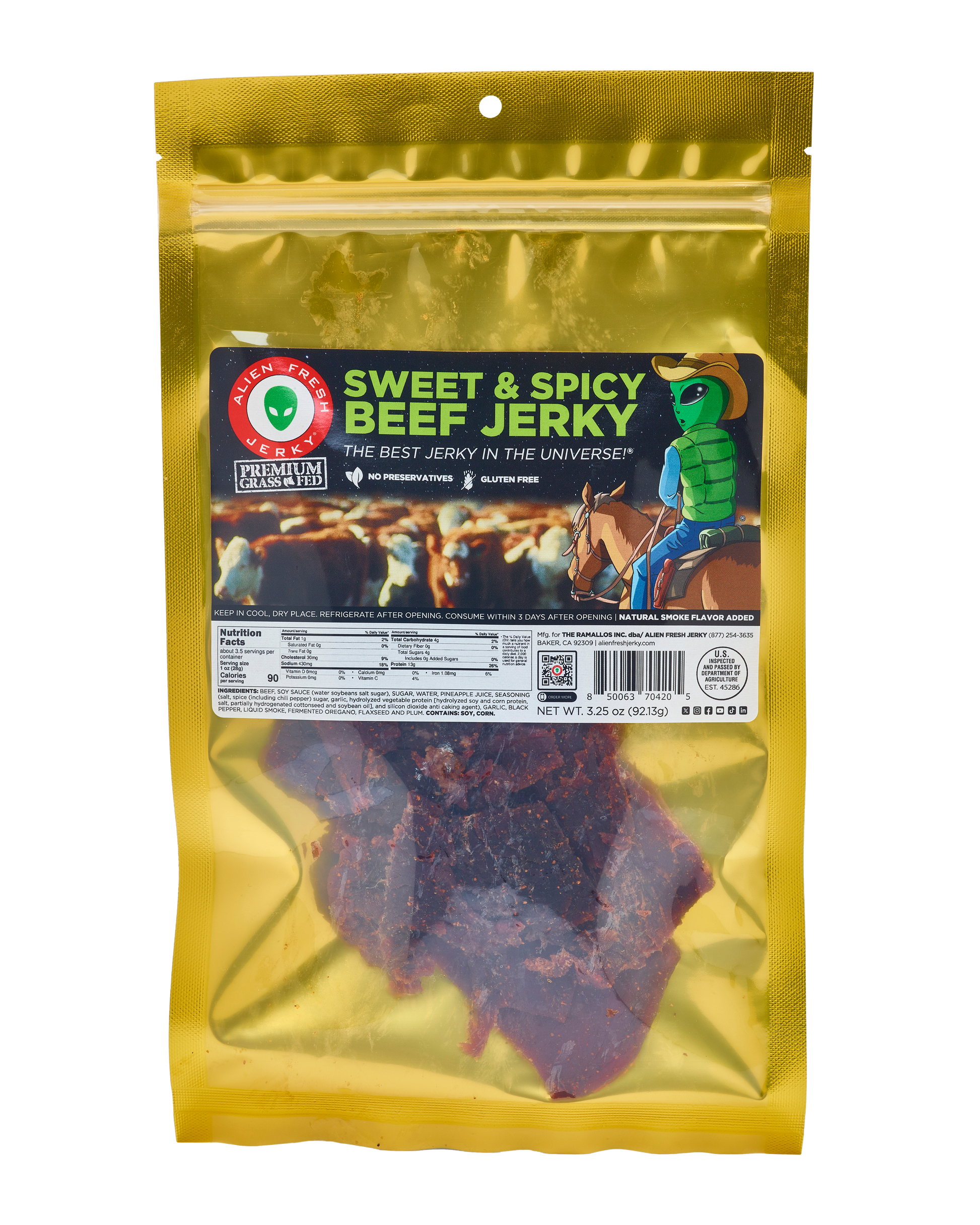 Alien Fresh Jerky Grass-Fed Sweet & Spicy Beef Jerky