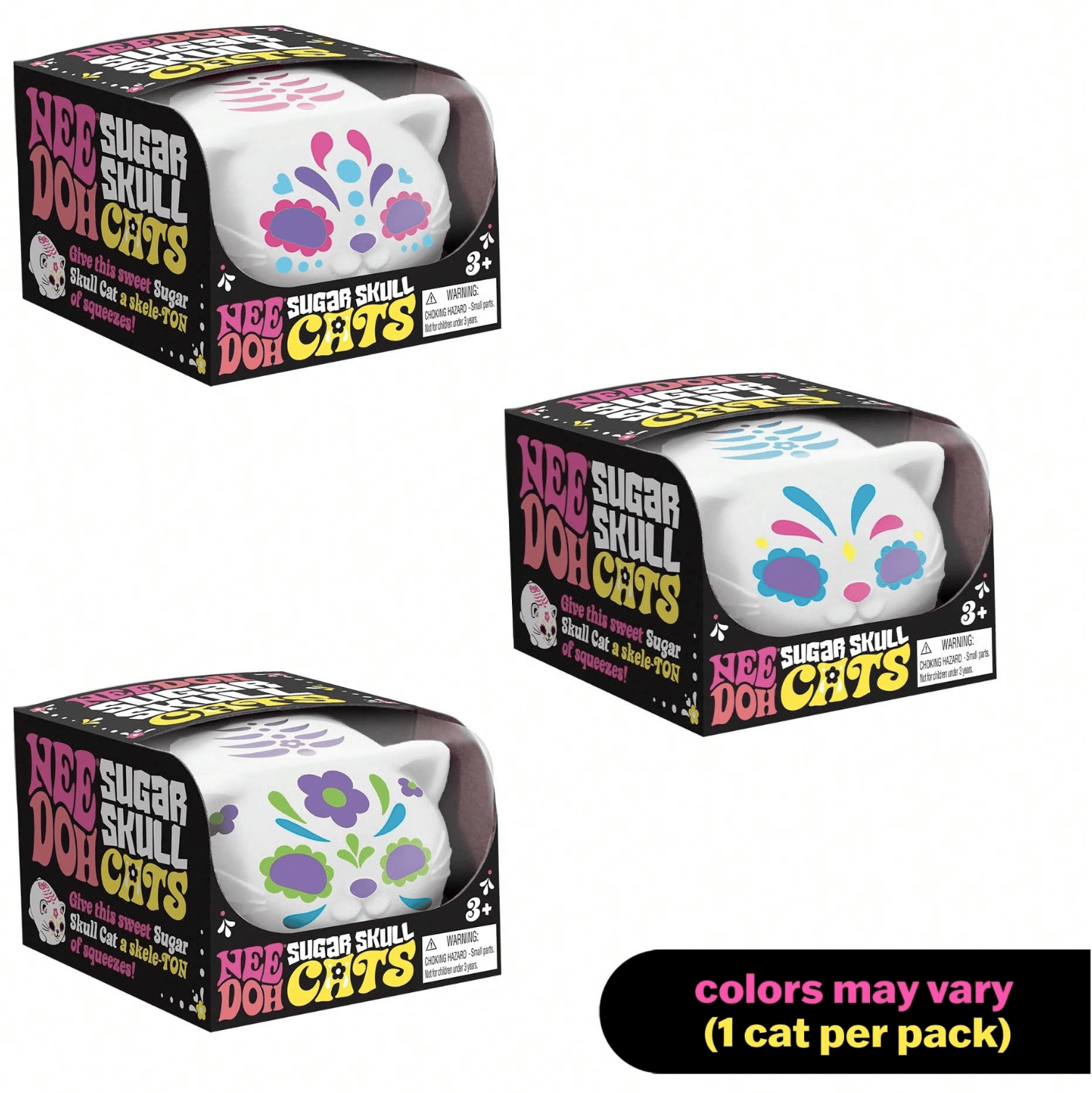 NeeDoh Nee Doh Sugar Skull Cats Stress Ball - Day Of The Dead Cat Squishy Fidget Toy, Slow Rebound Anxiety Relief Squeeze Toy For Kids & Adults, Assorted Designs