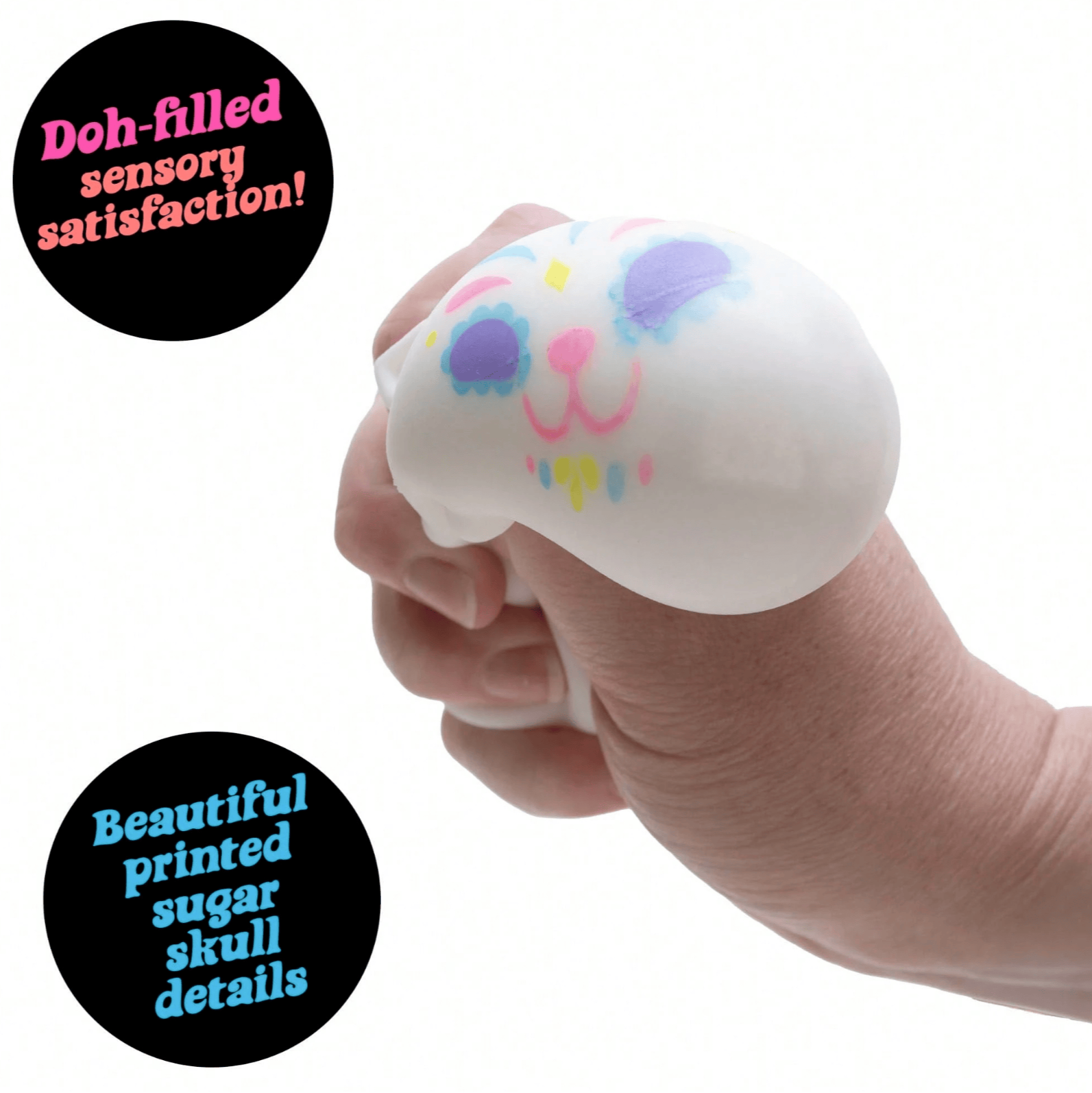 NeeDoh Nee Doh Sugar Skull Cats Stress Ball - Day Of The Dead Cat Squishy Fidget Toy, Slow Rebound Anxiety Relief Squeeze Toy For Kids & Adults, Assorted Designs