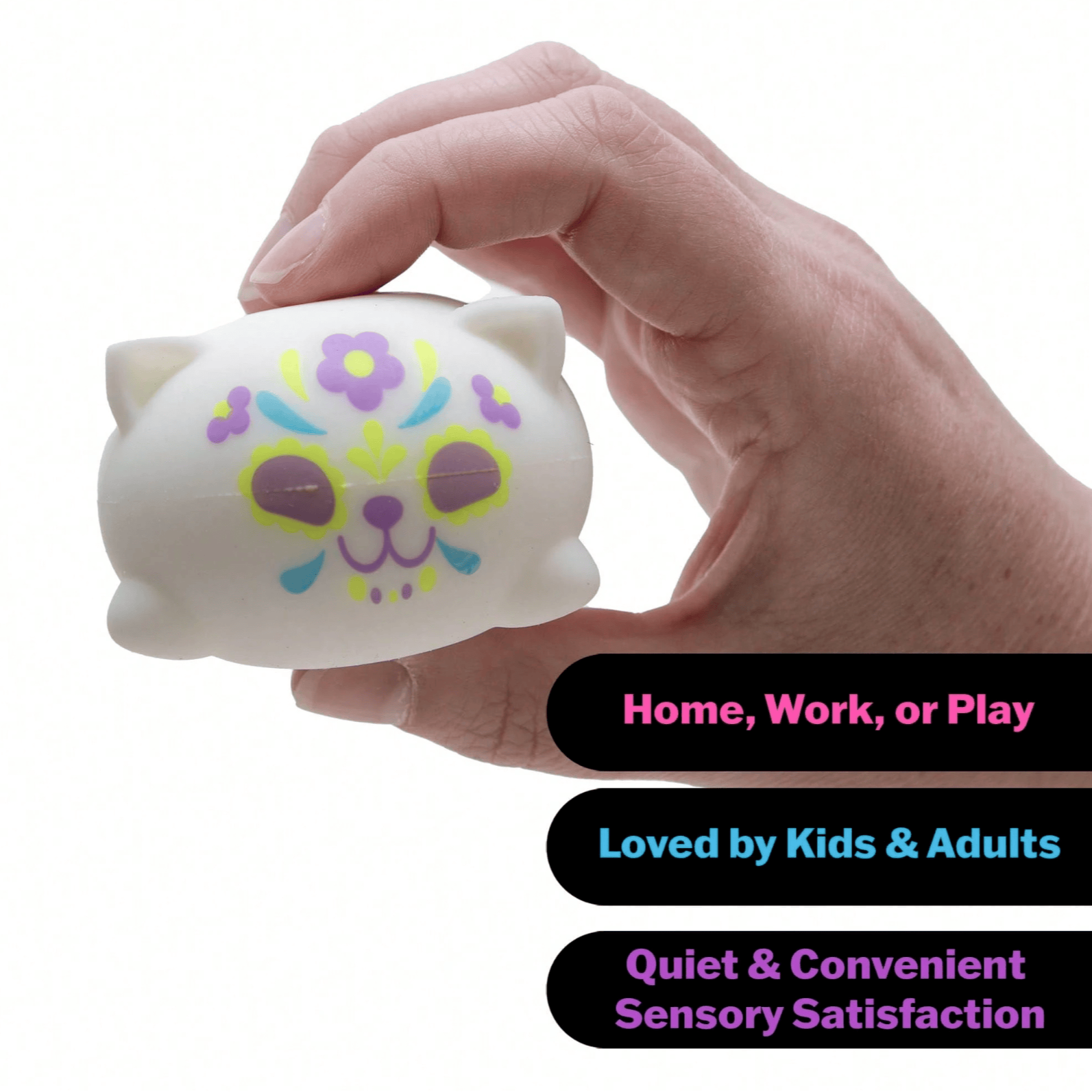 NeeDoh Nee Doh Sugar Skull Cats Stress Ball - Day Of The Dead Cat Squishy Fidget Toy, Slow Rebound Anxiety Relief Squeeze Toy For Kids & Adults, Assorted Designs