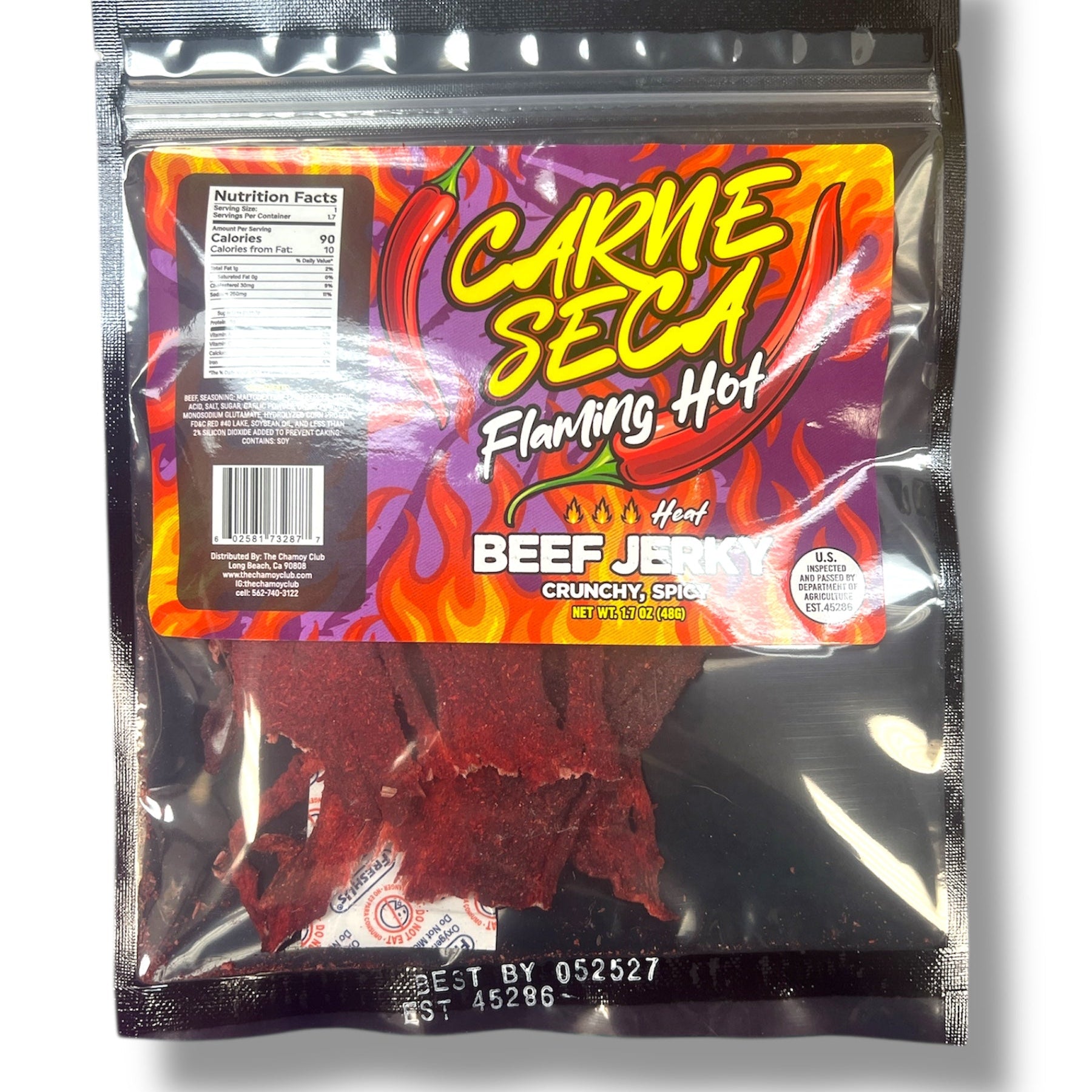 Carne Seca Flaming Hot Heat Beef Jerky Crunchy Spicy 1.7 OZ