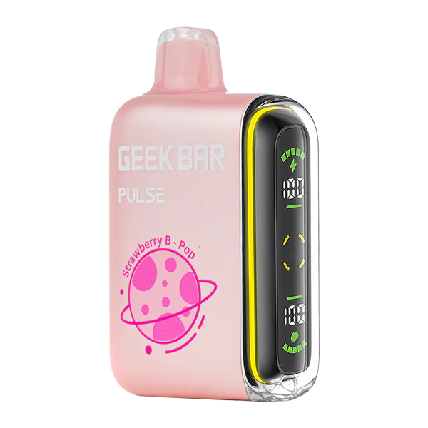 Strawberry B-Pop Geek Bar Pulse (Nicotine-Free) Disposable Vape — Dual Mesh Coil, 50mg Nicotine, USA Shipping